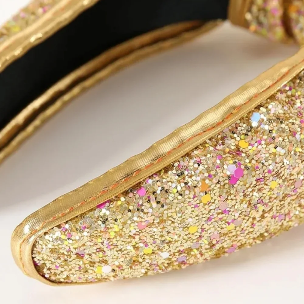 Glitter Sequins Knot Hairband Headband, Gold